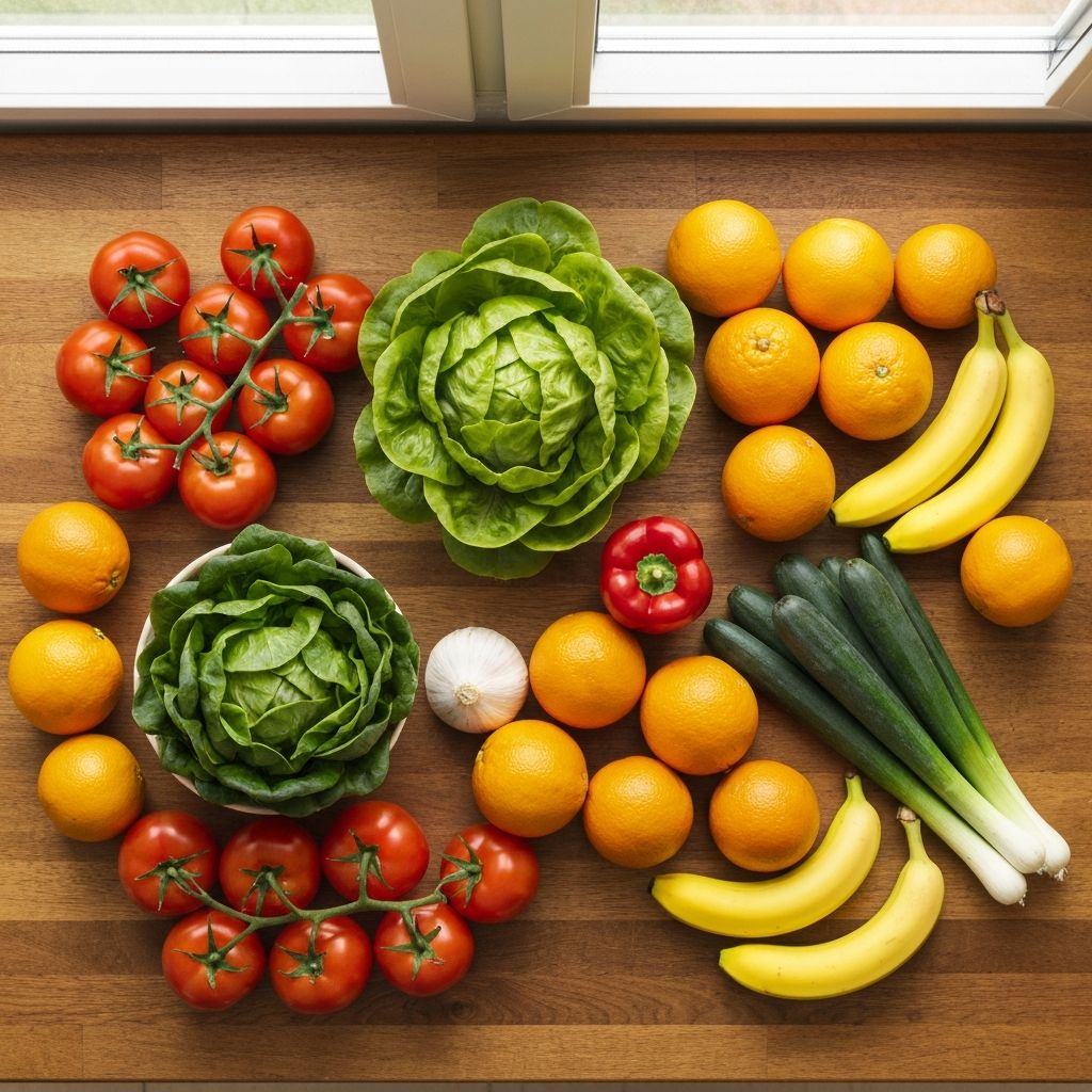 Fresh colorful vegetables and fruits representing balanced nutrition